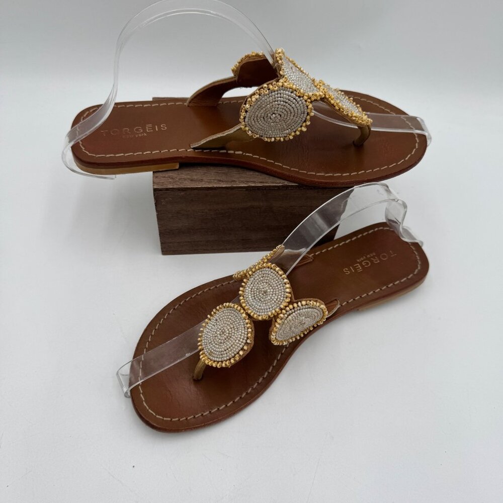 Torgeis New York Women's Helen Sandal woman size 8 leather seed bead thong - Picture 2 of 13
